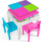 Play Platoon Kids Activity Table Set, Pastel, Building Brick Table | 2 Chairs & Jumbo Bricks Included, Compatible with All Major Brands