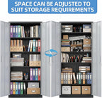 71-Inch Lockable Metal Storage Cabinet, Black and Gray | 15.75"D x 31.50"W x 70.87"H; 4 adjustable shelves; 120 lb per shelf; lock with 2 keys; assembly required.