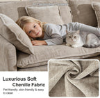 GNIXUU 76.7" Camel Small L Shaped Cloud Couch Loveseat Sofa with Ottoman | Modular Sectional Couches for Small Places, Living Room, Apartment, Studio, Office, Deep Seat, 2 Seater Sofa, Chenille Fabric