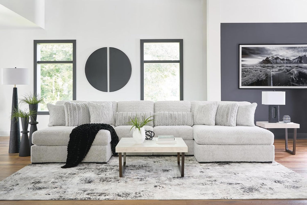 Signature Design by Ashley Westenfort 2-Piece Square Coffee Table Set | Square coffee table and end table sets with light gray faux cement melamine laminate tops, Dark espresso brown hardwood legs
