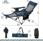 Portable Reclining Camping/Lounge Chair for Outdoor (1, Blue) | Soft Cushion, 4-Position Backrest, Removable Footrest, Cup Holder & Versatile Carry Bag