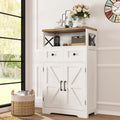 Farmhouse Storage Cabinet with Drawers, Small Kitchen Pantry Cabinet, White | Accent Coffee Bar Cabinet Cupboard, 2 Drawers, 2 Barn Doors & Adjustable Shelves, for Kitchen/Entryway/Living Room/Bathroom