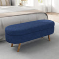 Oval Storage Ottoman Bench with Hidden Storage and Foam Padded Seat, Upholstered Entryway Footstool with Rubber Wood Legs, Decorative Bedroom End of Bed Accent Furniture for Living Room (Blue)