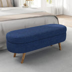 Oval Storage Ottoman Bench with Hidden Storage and Foam Padded Seat, Upholstered Entryway Footstool with Rubber Wood Legs, Decorative Bedroom End of Bed Accent Furniture for Living Room (Blue)