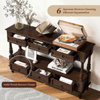 Vintage Solid Wood Console Table with 6 Drawers - 54" Hallway Sofa Table with Bottom Shelf for Entrance, Living Room & Foyer, Espresso