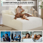 ivoros 50 Inch Chaise Lounge Chair Indoor, Oversized Corduroy Upholstered Sofa Bed, Deep Seat Sleeper Couch Reading Chairs, Cloud Sofas Couches for Living Room, No Assembly Required (Beige)
