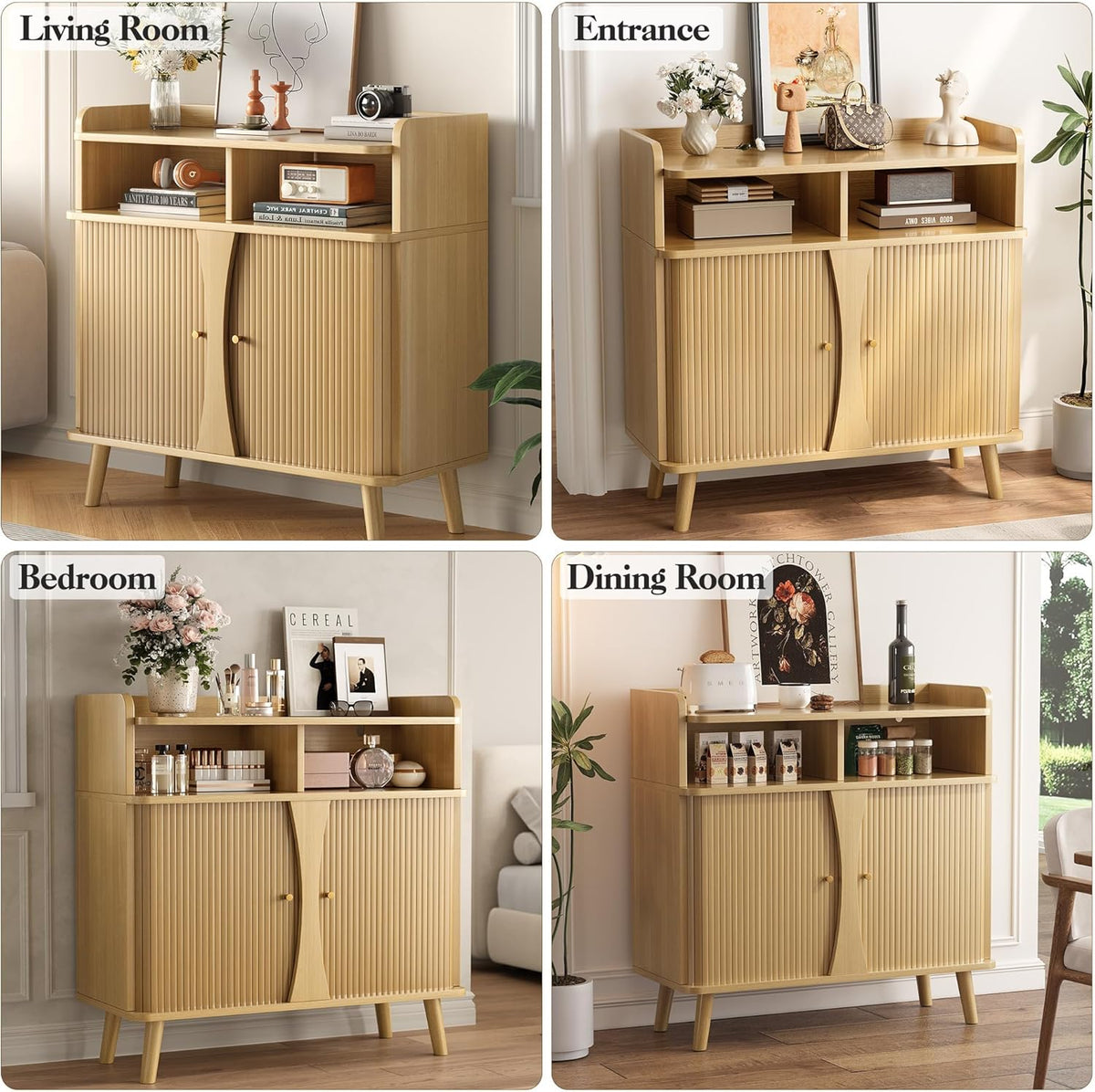 Decofy 39" Buffet Sideboard Cabinet, Mid Century Modern Console Cabinet with Roller Shutter Sliding Doors & Adjustable Shelves for Kitchen Cabinets, Living Room, Entryway, Coffee Bar Cabinet (Oak)