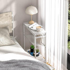 End Table for Small Space, 3-Tier Narrow Side Table with Magazine Holder,Small Nightstand, Skinny Snack Couch Table in Living Room, Bedroom Study and Balcony (White)