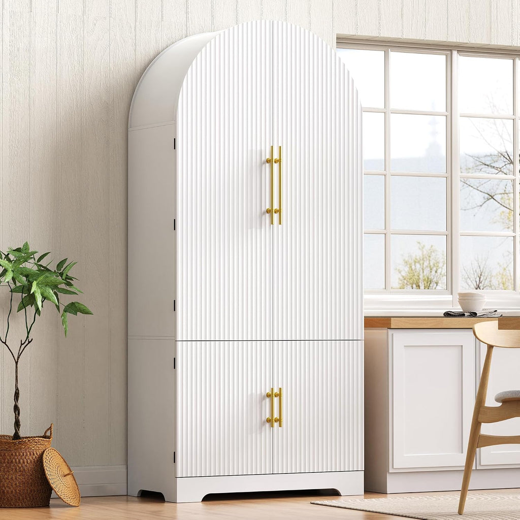Arched Kitchen Storage | Adjustable Shelves，White-C | 8 door shelves hidden compartment anti-tip design easy assembly versatile spaces