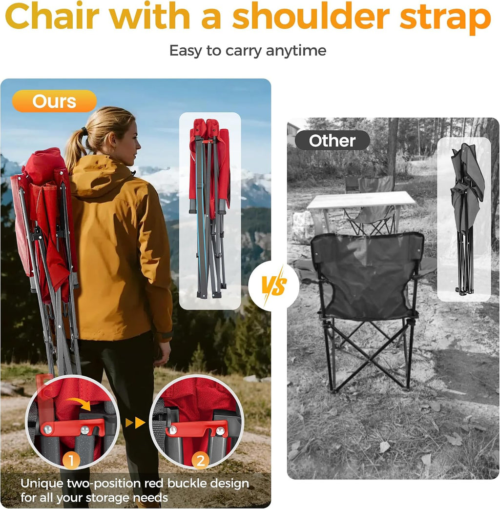 ALPHA CAMP Heavy Duty Camping Chairs with Cup Holder Oversized Folding Chair 500LBS Capacity Outdoor Chair with Headrest,Lawn with Side Pocket for Lawn, Sports and Fishing