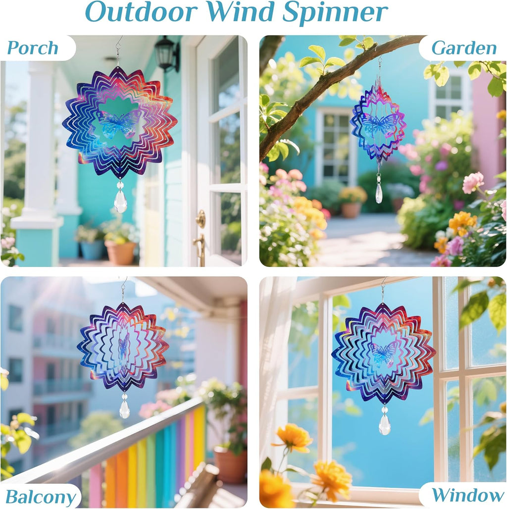 2PCS Garden Wind Spinners 3D Wind Sculptures Butterfly & Dragonfly Hanging Kinetic Wind Catchers Outdoor Yard Art Ideal Gifts for Mom Wife Grandma