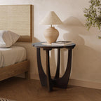 LuxenHome 18" Round Side Table, Mid-Century Modern Wood End Table with Criss-Cross Legs, Color Block Accent Bedside for Living Room, Bedroom Nightstand, Small Space Coffee Table