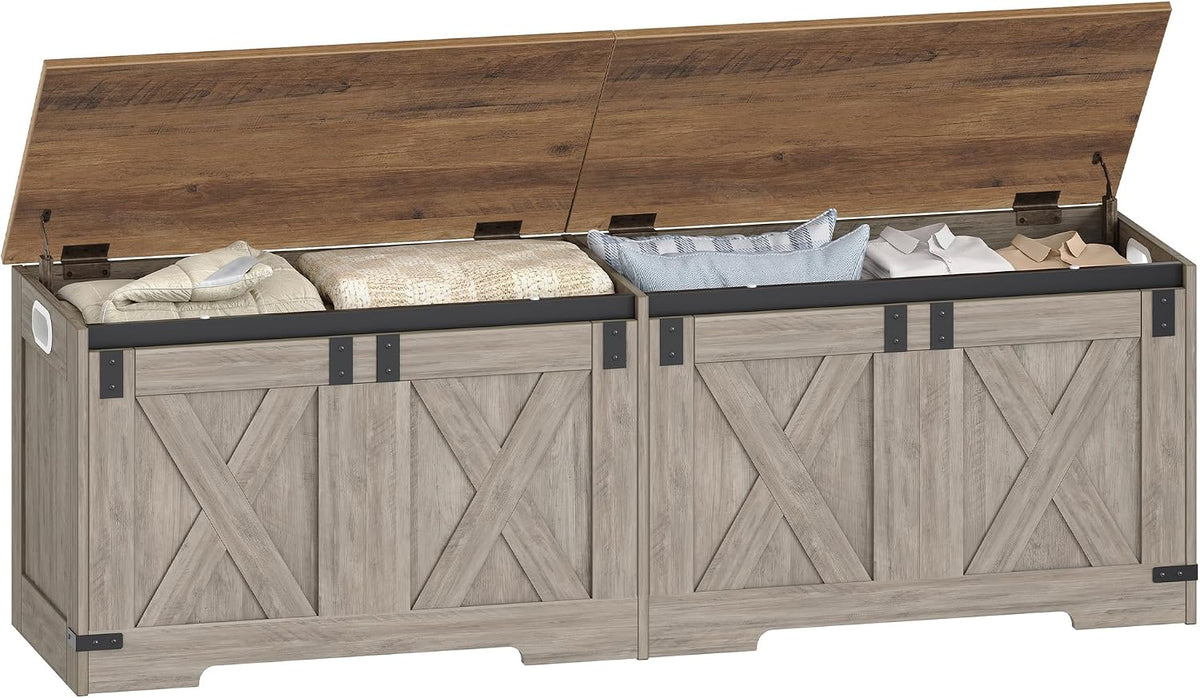 Hzuaneri 59" Farmhouse Storage Chest and Bench | 70 Gal | 330lb Seat | Soft-Close Hinges | Greige Wooden | Shoe and Blanket Storage for Bedroom, Living Room, Entryway | Easy Assembly | SB15005X