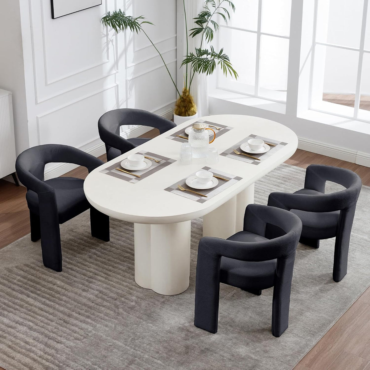 GNIXUU Barrel Dining Chair Set of 2, Modern Upholstered Boucle Dining Room Chairs with Arms and Backrest, Comfy Accent Side Chair for Kitchen, Living Room, Black