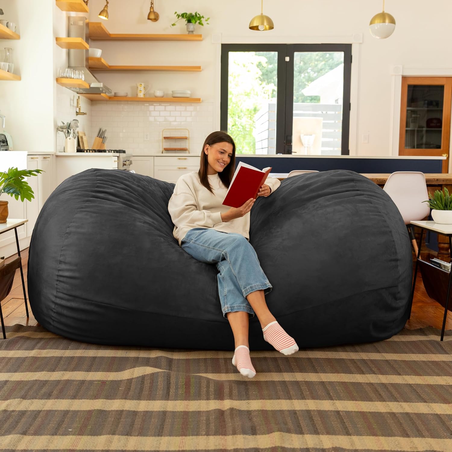 Jaxx 7 Foot Giant Bean Bag Sofa, Black
