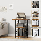 YAKANJ Record Player Stand with Extended Desktop,Large Record Player Table with Vinyl Storage,Tall Turntable Stand with Record Holder Vinyls Display Shelf for Music Room Studio, Rustic Brown