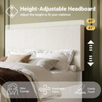 Allewie Queen Bed Frame, Adjustable Corduroy Headboard, Platform, White
