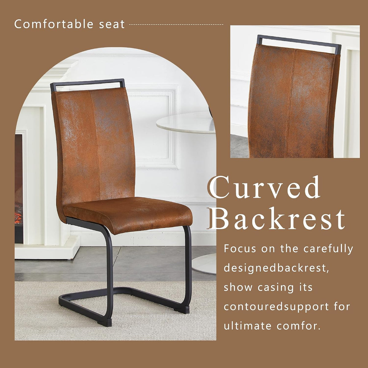 Baysitone Modern Dining Chairs Set of 6, Side Dining Room Chairs, High Back Kitchen Chairs with Suede Fabric Padded Seat for Dining Room,Kitchen, Living Room Brown