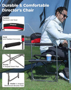 KingCamp Director Chair – Heavy Duty 400lb Capacity Camping Chair with Side Table Storage Pocket, Foldable for Big & Tall Adults, Padded Seat & Armrests, for Tailgating Sports Backyard Fishing, Red