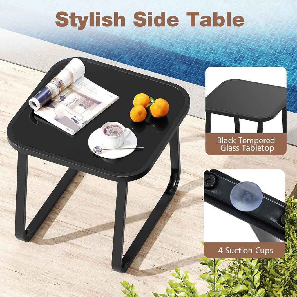 Tangkula 3 Piece Patio Bistro Glider Set, 2 Rocking Chairs w/Tempered Glass Side Table, Patio Furniture Set w/Smooth Rocking Motion, Outdoor Glider Chair Set for Porch, Yard, Balcony