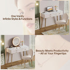 KDCAS 39" White and Gold Vanity with Lights and Chair