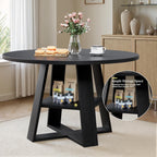 43 inch Round Dining Table for 4-6, Dining Table with Storage Shelf, Wood Grain Top, Sturdy Wood Legs, Space Saving Dinner Tables, Circle Kitchen Tables