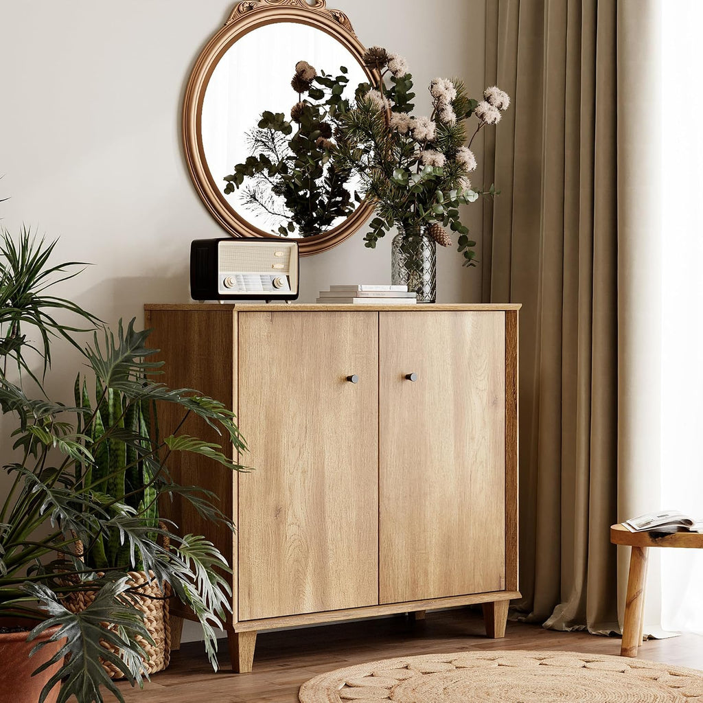 FENSULN Sideboards Buffet Cabinet Wide Credenza Buffet Table with Adjustable Shelf, Modern Kitchen Accent Cabinet with Storage Compartments for Dining Room Living Room, Hallway, Oak Brown