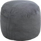 Round Stuffed Pouf Ottoman (Gray, 20" D x 20" W x 15" H) | Corduroy Foot Rest with Rebound Foam Filling, Furry and Fluffy Foot Stool Ottoman, Floor Poufs for Living Room