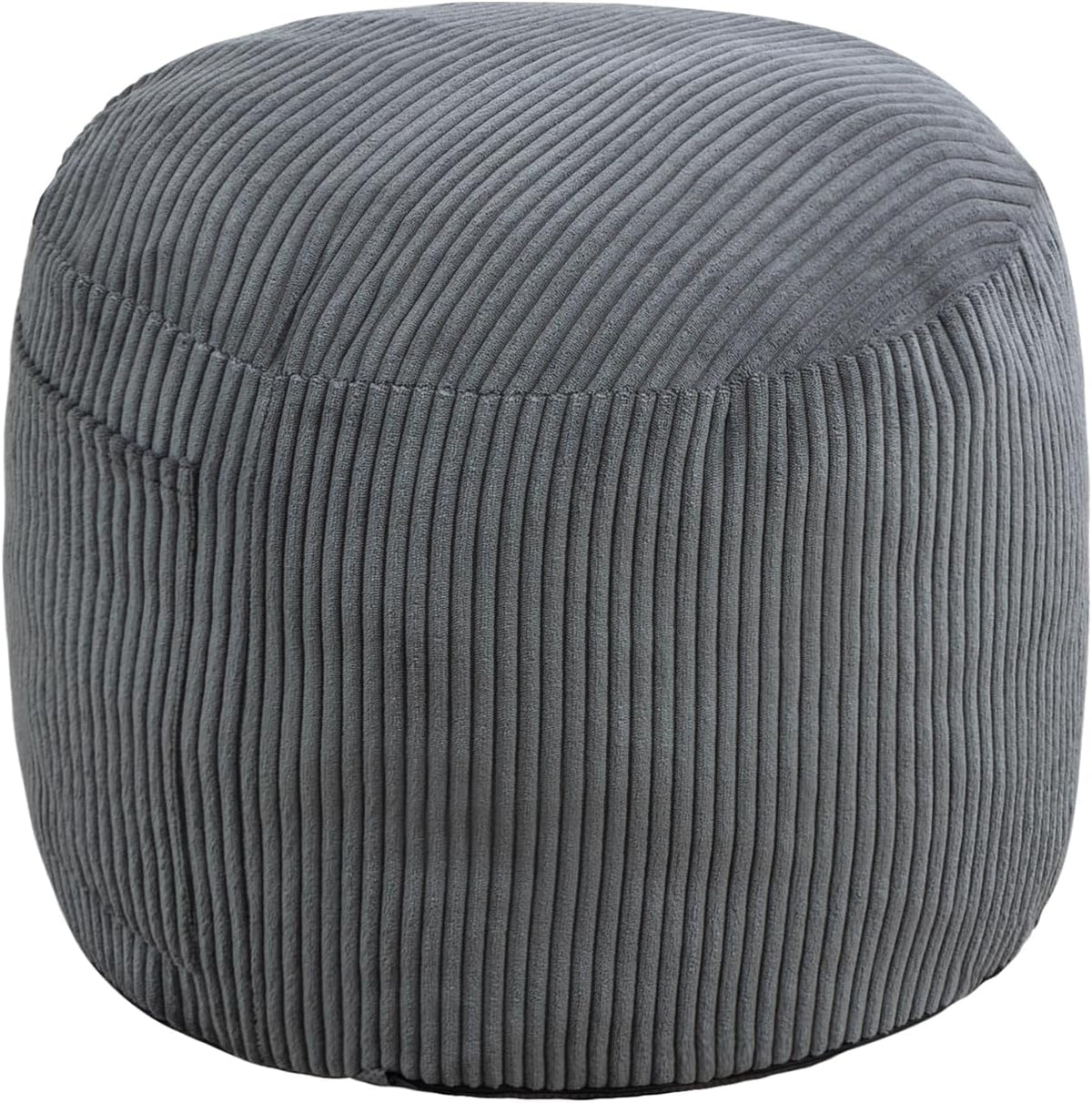 Round Stuffed Pouf Ottoman (Gray, 20" D x 20" W x 15" H) | Corduroy Foot Rest with Rebound Foam Filling, Furry and Fluffy Foot Stool Ottoman, Floor Poufs for Living Room