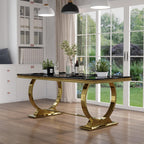 7 Piece Dining Room Table Set for 6, Kitchen and Dining Room Table Set with 70" Gold Rectangular Dining Table and 6 White Velvet Upholstered Dining Chairs