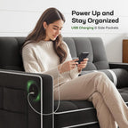 Marsail 3-in-1 Convertible Futon Sleeper Sofa Bed, Pull Out Couch with Adjustable Backrest, USB Charging & Side Pockets, Velvet Fabric Sofa for Living Room, Apartment, Loveseat, Dark Black