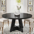 Tribesigns 47 inch Round Dining Table Wood Kitchen Table for Dining Room, 47" Dinner Room Tables for 4-6, Farmhouse Accent Furniture with Wooden Tabletop and Cross Base, Marbled Wood