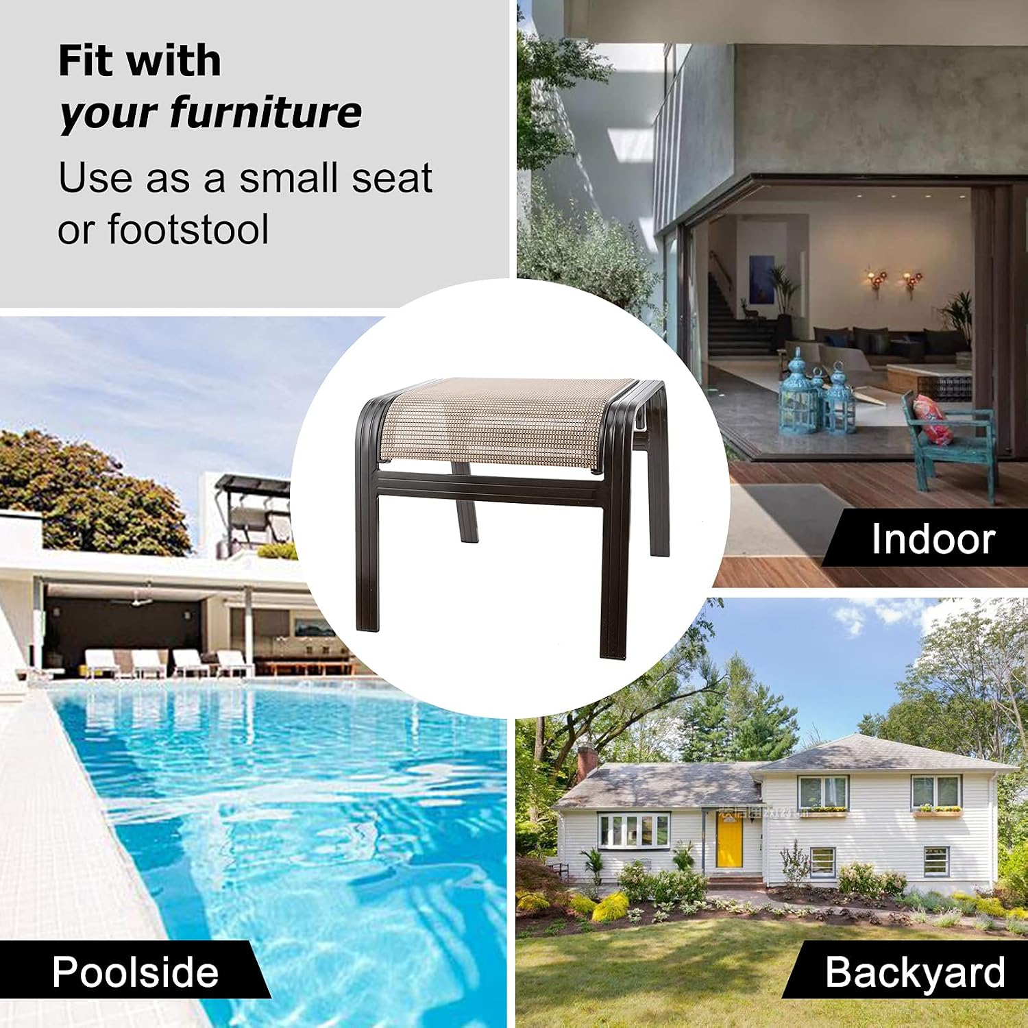 Outdoor Footstools Metal Patio Chairs Outdoor Ottoman Furniture Outside Footrests Small Seat Set of 2 for Garden,Balcony,Lawn, 22 inches *20 inches *17 inches