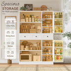 HITHOS 71" Tall Kitchen Pantry Storage Cabinet w/Drawers & Shelves, White | 47"W Kitchen Pantry Cabinet with Swing Out Doors, Large Wood Storage Cabinet, Modern Deep Food Pantry, Living Room
