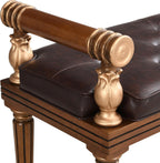 Christopher Knight Home Yae Luxurious PU Leather Upholstered End of Bed Ottoman, Wooden Living Room Ottoman Bench with Fluted Legs/Cylindrical Arm, Long Entryway Bench with Button Tufting, Brown