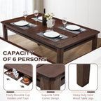 63"x39" Board Game Table with Removable Top Solid Wood Dining/Gaming Table | Gaming Table for 4-6 Players with Play Mat, 6 Detachable Cup Holders & 6 Hobby Trays (Black Walnut)