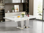 94.5“ Rectangular Dining Table for 6 8 10, Modern White Extendable Kitchen Table, Large Long Dining Room Table with Mirrored Pedestal for Dining Kitchen Living Room