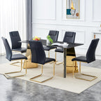 TesNus 7 Pieces Dining Table Set,63" Marble Kitchen Room Table with 6 Black Chairs,Rectangle Sintered Stone Top with Gold Legs,Large Dining Set for 6 Person for Kitchen Dining Room