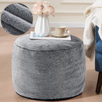 WSOFRLAC Round Pouf Ottoman, Small Poofy Ottoman, Foot Stools Ottomans, Foot Rest for Couch, Furry Poufs for LivingRoom, Hassocks and Ottomans Soft for Chair, Memory Foam Filling-Dark Grey 20x15