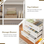 Hlivelood Large Armoire Wardrobe Closet Cabinet with Drawers and LED Lights, Multi-Tier Shelves, Hanging Rod, Large Capacity Storage 4 Door Wardrobe Armoire with Top Cabinet for Bedroom, White