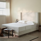 52.5" Extra-Tall Wingback Bed Frame - Luxury Oat Boucle Upholstered Platform Bed with Gray Oak Wood Base, Heavy Duty 1000lbs, No Box Spring Needed, Noise-Free Design (King)
