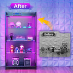AODK Display Case with Glass Shelves & RGB Lights, 4-Tier Display Cabinet