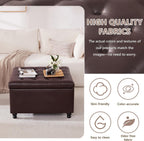 30" Large Square Ottoman with Storage, Leather Ottoman Coffee Table, Brown | Tufted Upholstered Ottoman for Living Room, Oversized Square Storage Ottoman for Bedroom and Entryway, Solid Wood Frame