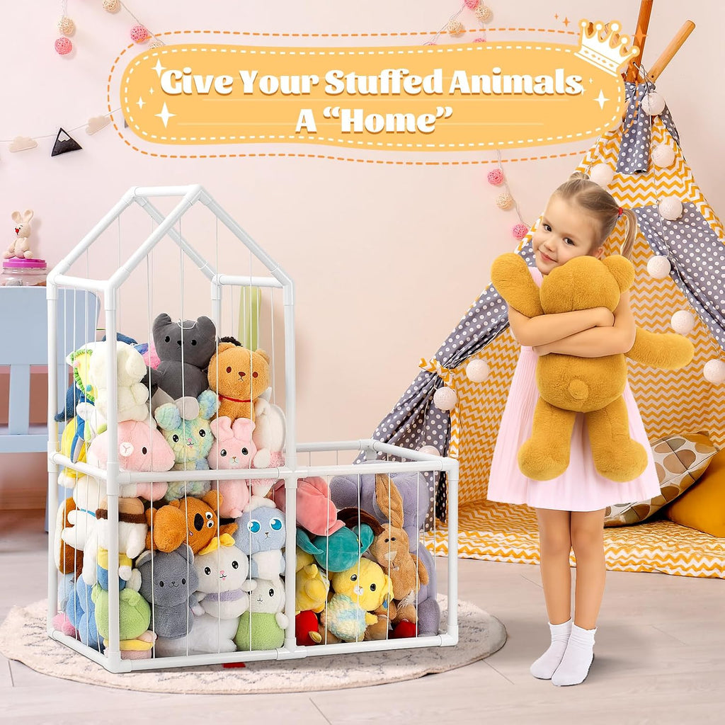 ROMAGIO Stuffed Animal Storage Zoo, Large PVC Plush Toy Organizer | Extra-large 2-tier space-saving design with durable kid-safe PVC frame. Easy assembly for playroom, nursery, and kids' room
