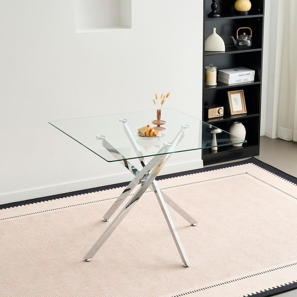 HomVent 36'' Square Glass Dining Table Set for 4,Modern Square Glass Kitchen Table Set for 4, Dining Room Set with Dining Chairs for Kitchen