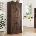 Hlivelood 72" Tall Farmhouse Kitchen Pantry Cabinet with Drawer, Rustic Wood Cupboard Storage Cabinet w/Organizer and 4 Barn Doors, Storage Cabinet for Kitchen, Dining Room, Living Room, Brown