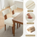 Mid-Century Modern Dining Chairs Set of 4, Upholstered Linen Fabric Kitchen Chairs with Curved Backrest, Farmhouse Dining Room Chairs with Solid Wood Legs, Easy Assembly, Beige