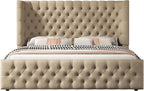 Jocisland Queen Bed Frame Upholstered Wingback Headboard & Footboard,Khaki