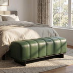 Christopher Knight Home Lamie 49.13" Faux Leather Upholstered Dining Bench, Wooden Entryway Bench, Long Sofa Footstool for Living Room, Bedroom End of Bed Bench, Green+Black