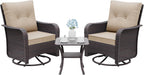 Gotland Outdoor Swivel Chairs Set of 2, 3 Pieces Patio Furniture Set with Thick Cushion, Wicker Rocking Patio Chairs Set of 2, Patio Bistro Set with Double-Layer Coffee Table for Balcony Porch Khaki